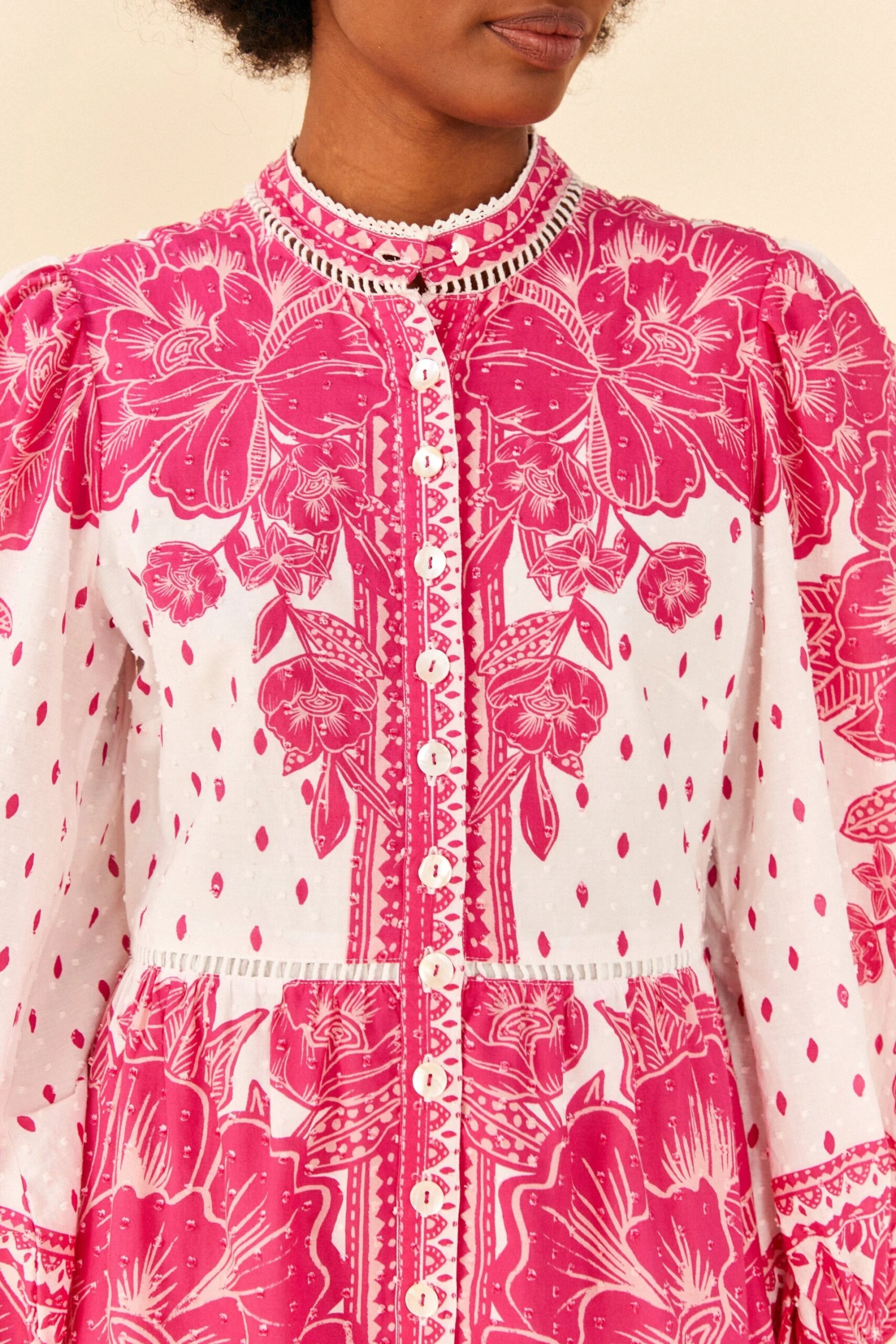 Farm Rio Pink Tropical Woodcut Lenzing™ Ecovero™ Viscose Midi Dress 2 Farm Rio Pink Tropical Woodcut Lenzing™ Ecovero™ Viscose Midi Dress - Image 2