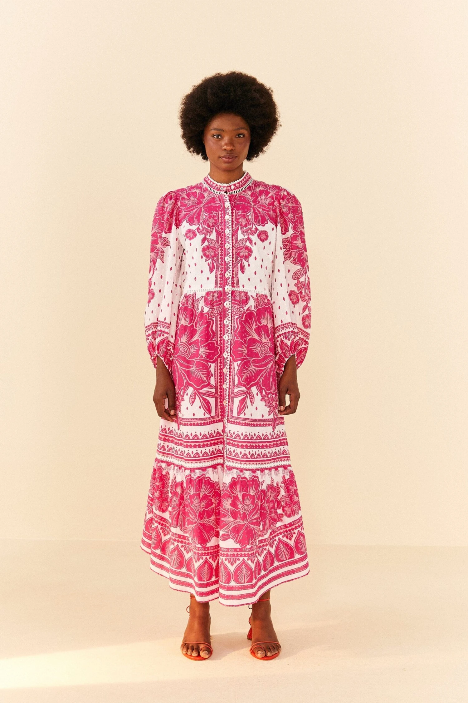 Farm Rio Pink Tropical Woodcut Lenzing™ Ecovero™ Viscose Midi Dress 4 Farm Rio Pink Tropical Woodcut Lenzing™ Ecovero™ Viscose Midi Dress - Image 4
