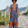 Farm Rio Blue Pineapple Garden Kaftan Maxi Dress