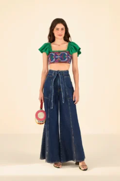 Farm Rio Dark Wash Wide Leg Denim Pants