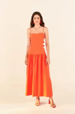 Farm Rio Orange Cut Out Midi Dress