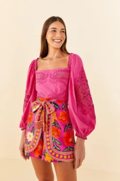 Farm Rio Pink Lace Blouse