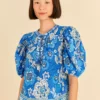 Farm Rio Blue Full Of Flowers Blouse