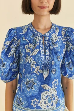 Farm Rio Blue Full Of Flowers Blouse -Farm Rio Shop 306916 03