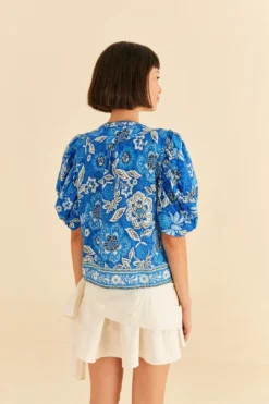 Farm Rio Blue Full Of Flowers Blouse -Farm Rio Shop 306916 04