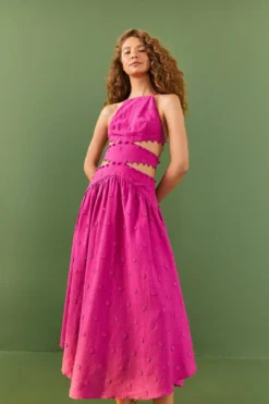 Farm Rio Pink 3D Flower Midi Dress