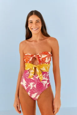 Farm Rio Tropical Woodcut One Piece Swimsuit -Farm Rio Shop 307084 03