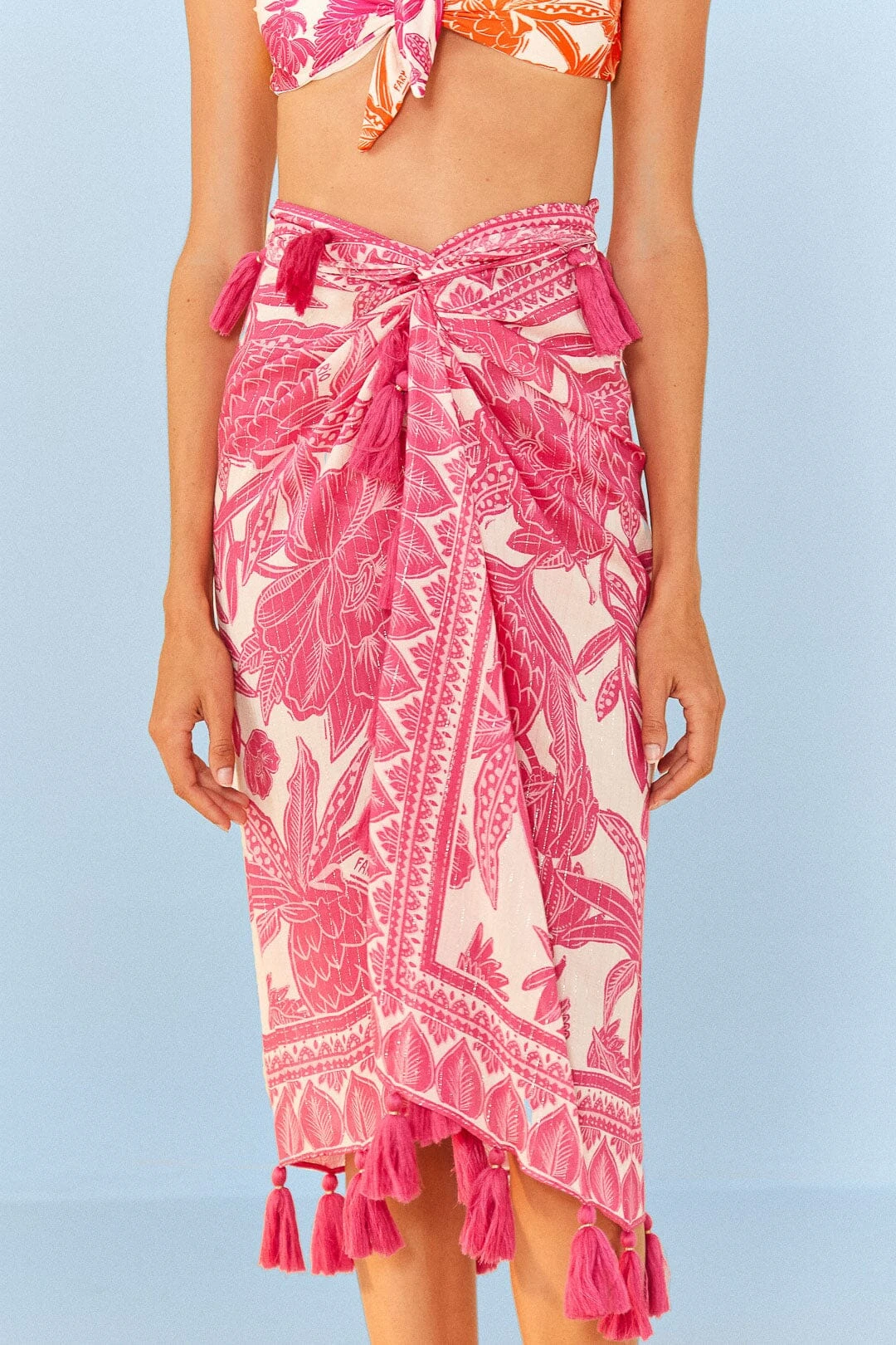 Farm Rio Pink Tropical Woodcut Sarong 2 Farm Rio Pink Tropical Woodcut Sarong - Image 2