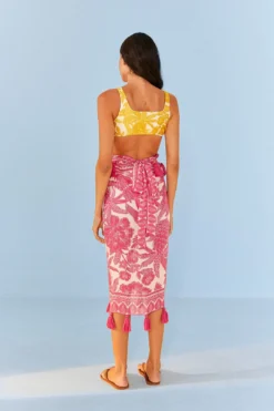 Farm Rio Pink Tropical Woodcut Sarong 9 Farm Rio Pink Tropical Woodcut Sarong -Farm Rio Shop 307090 05