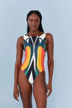 Farm Rio Macaw Stripes One Piece Swimsuit -Farm Rio Shop 307129 03
