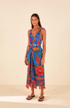 Farm Rio Blue Tropical Tapestry Sarong