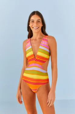 Farm Rio Shiny Stripes One Piece Swimsuit -Farm Rio Shop 307149 03