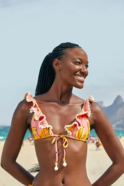 Farm Rio Pink Banana Taste Ruffle Bikini Top