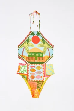 Farm Rio Beach Mixed Scarves One Piece Swimsuit -Farm Rio Shop 308505 05