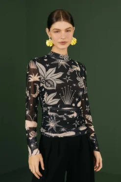 Black & White Cerrado Sky Tulle Blouse