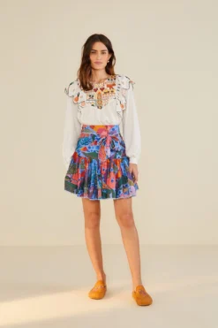 Farm Rio White Embroidered Fall Leaf Blouse -Farm Rio Shop 309103 04