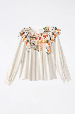 Farm Rio White Embroidered Fall Leaf Blouse -Farm Rio Shop 309103 06