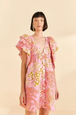 Farm Rio Pink Mixed Lobsters Organic Cotton Mini Dress