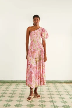 Farm Rio Pink Mixed Lobsters Midi Dress