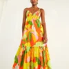 Farm Rio Red Neon Floral Maxi Dress