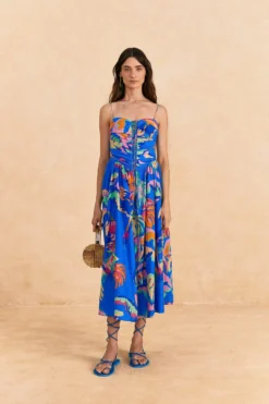 Farm Rio Blue Painted Jungle Midi Dress