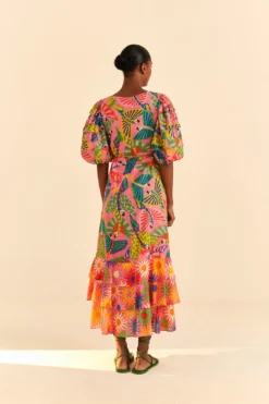 Farm Rio Coral Mixed Graphic Macaws Puff Sleeve Midi Dress 8 Farm Rio Coral Mixed Graphic Macaws Puff Sleeve Midi Dress -Farm Rio Shop 309162 04