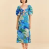 Farm Rio Green Jungle Panther Midi Dress