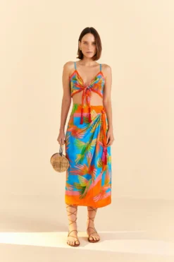 Farm Rio Painted Birds Scarf Midi Skirt