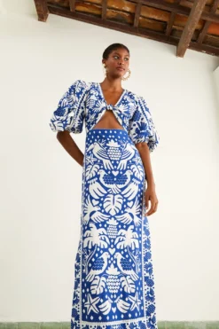 Farm Rio Navy Blue Jungle Scarf Midi Dress -Farm Rio Shop 309189 03