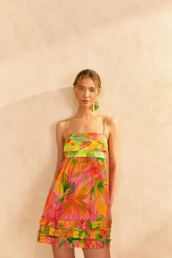 Farm Rio Mixed Painted Birds Mini Dress