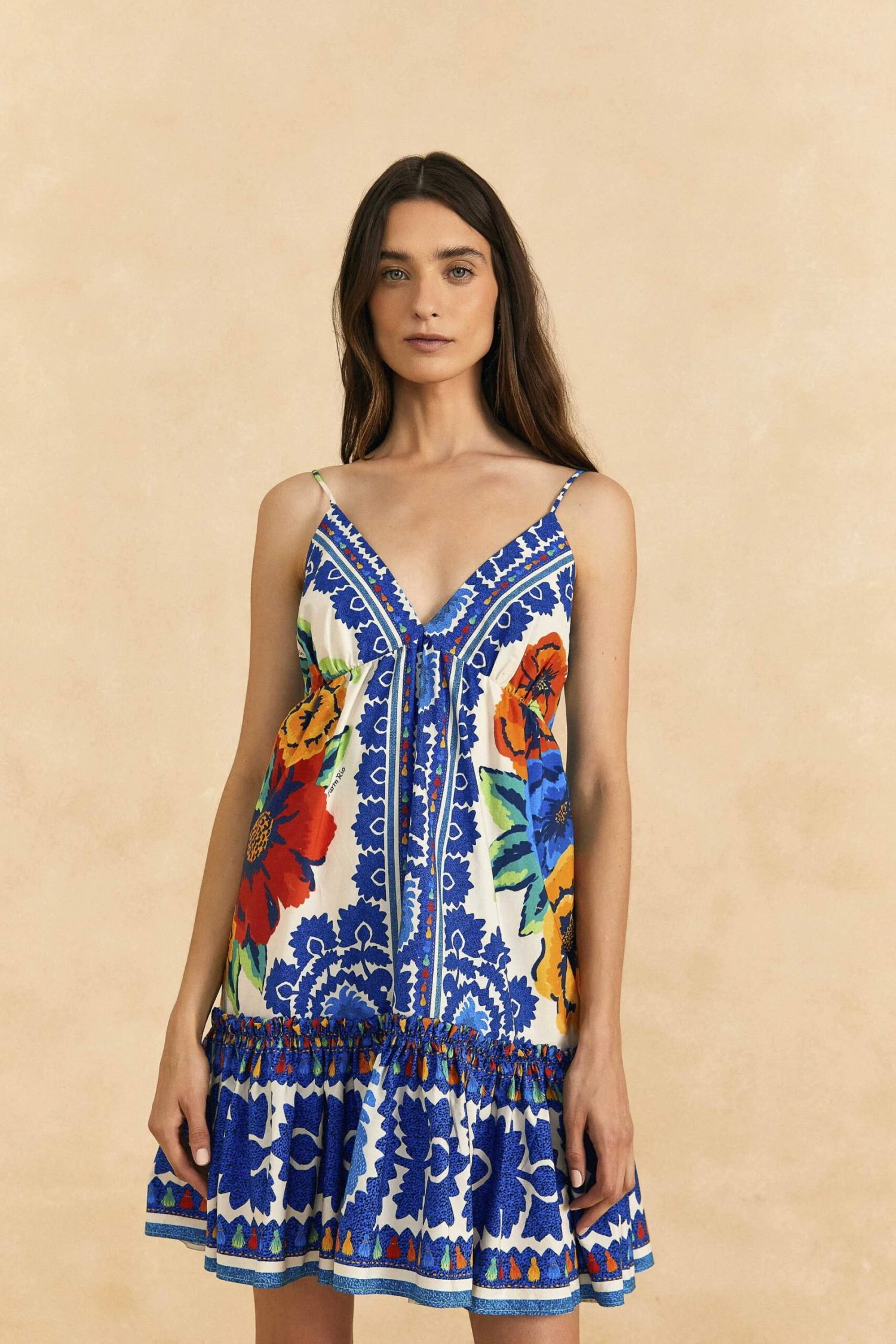 Farm Rio Off-White Flower Tapestry Organic Cotton Mini Dress 1 Farm Rio Off-White Flower Tapestry Organic Cotton Mini Dress