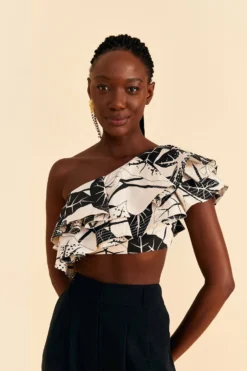 Farm Rio Off-White Graphic Leaves Organic Cotton Top