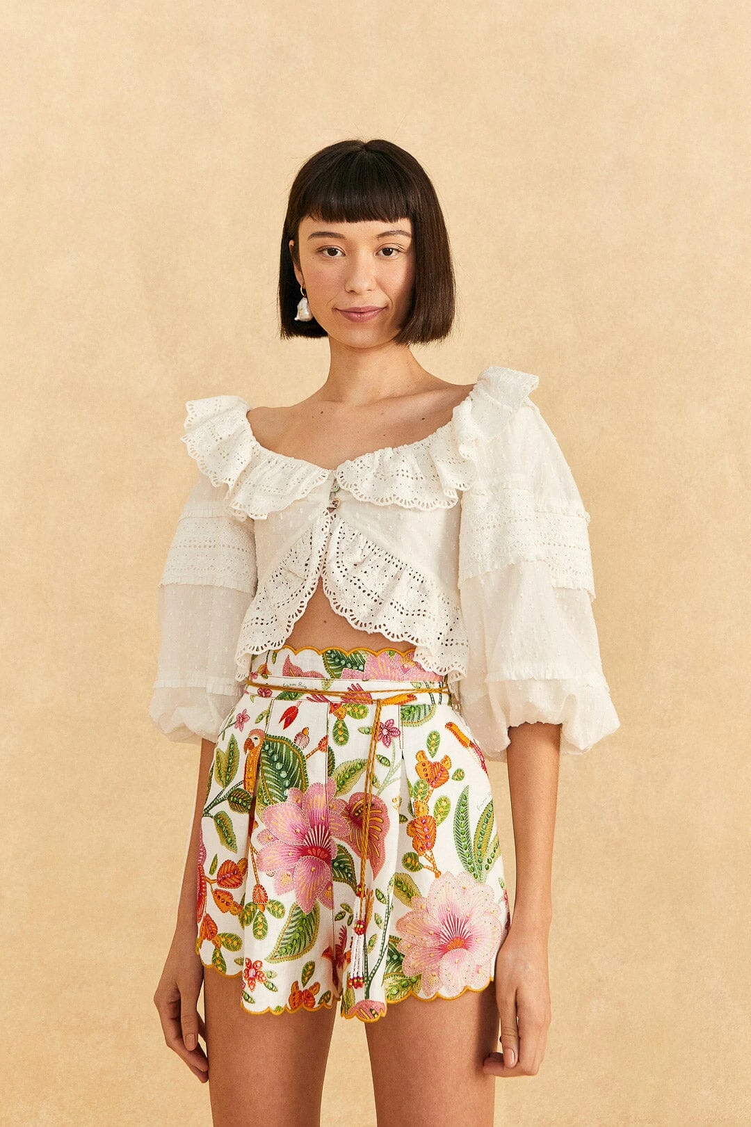 Farm Rio Off-White Macaw Bloom Shorts 1 Farm Rio Off-White Macaw Bloom Shorts