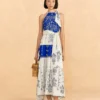 Farm Rio Navy Blue Embroidered Jungle Scarf Maxi Dress