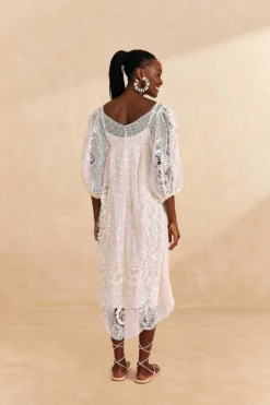 Farm Rio Off-White Guipure Midi Dress -Farm Rio Shop 309243 042 scaled