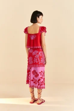 Farm Rio Red Palm Tree Richelieu Midi Skirt -Farm Rio Shop 309245 04