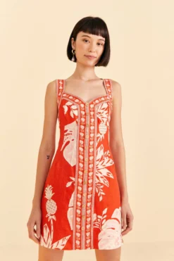 Farm Rio Red Lace Monsteras Mini Dress