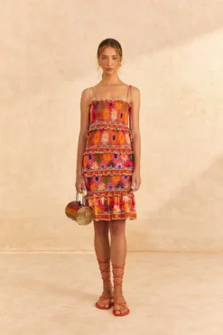 Farm Rio Coral Summer Sun Mini Dress