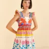 Farm Rio Off-White Vivid Garden Organic Cotton Mini Dress