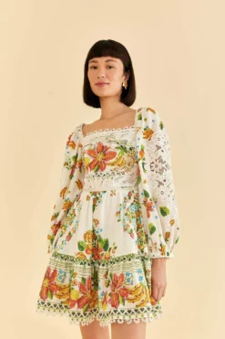 Farm Rio Off-White Tropical Romance Scarf Mini Dress