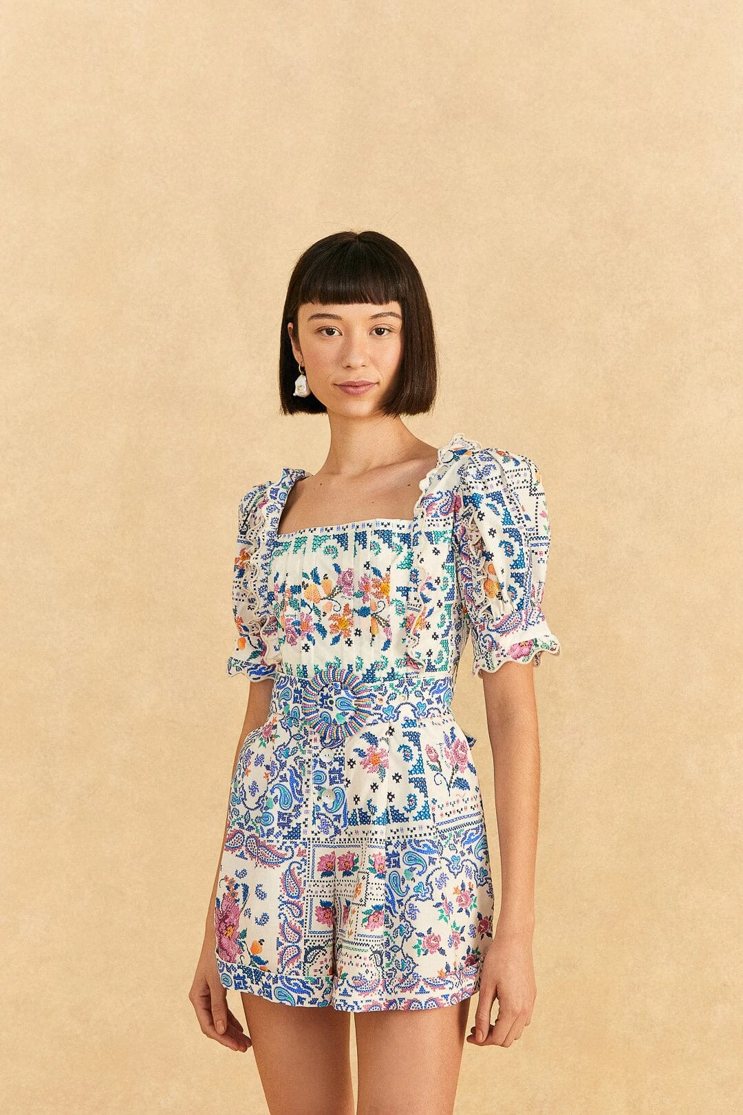 Farm Rio Off-White Romantic Bandanas Organic Cotton Romper 1 Farm Rio Off-White Romantic Bandanas Organic Cotton Romper