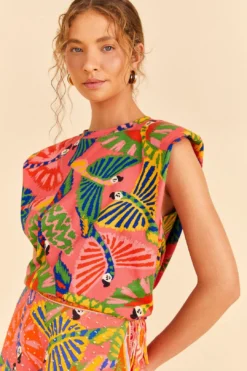 Farm Rio Coral Graphic Macaws Organic Cotton T-Shirt 8 Farm Rio Coral Graphic Macaws Organic Cotton T-Shirt -Farm Rio Shop 309282 03