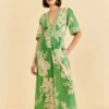 Farm Rio Green Lace Monsteras Jumpsuit