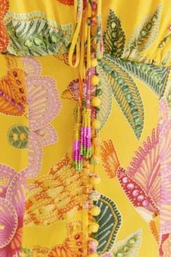 Farm Rio Yellow Macaw Bloom Puff-Sleeve Midi Dress -Farm Rio Shop 309293 05