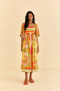 Farm Rio Beach Toucans Scarf Midi Dress