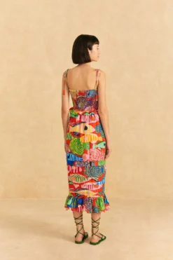 Farm Rio Red Striped Fishes Midi Dress 8 Farm Rio Red Striped Fishes Midi Dress -Farm Rio Shop 309299 04