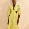 Farm Rio Light Yellow Richelieu Midi Dress
