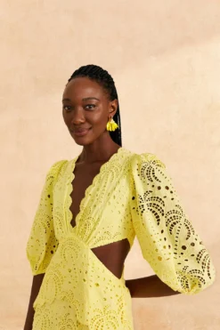 Farm Rio Light Yellow Richelieu Midi Dress -Farm Rio Shop 309337 03