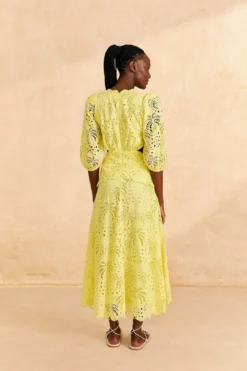 Farm Rio Light Yellow Richelieu Midi Dress -Farm Rio Shop 309337 04