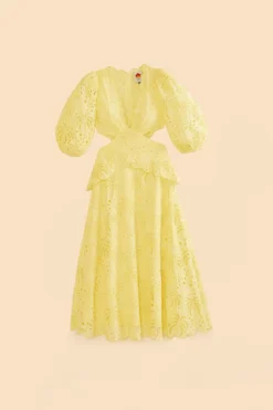 Farm Rio Light Yellow Richelieu Midi Dress -Farm Rio Shop 309337 06